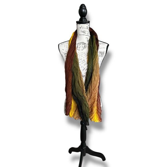 Multicolor Fall Colors Crinkle Scarf Shawl Wrap Black Green Yellow Brown 25 x 20 - Picture 1 of 4